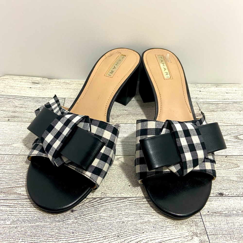 TAHARI SLIP ON SHOES. THESE SKUFFS ARE CUTE AND ADORABLE WITH GINGHAM & A BOW. - Picture 3 of 8